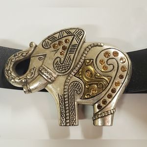 Chico's Black Leather Adjustable Elephant Topaz Belt